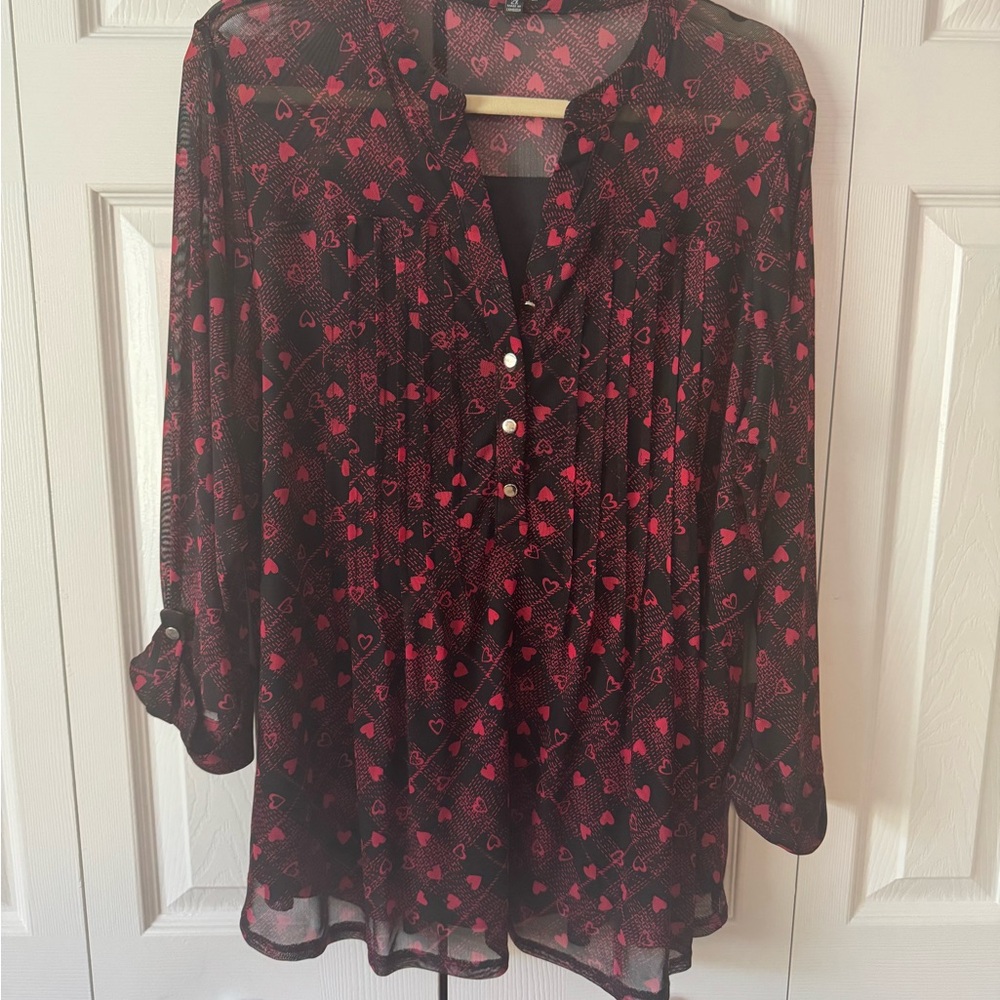 Ava & Grace Black Blouse with Red Heart Print